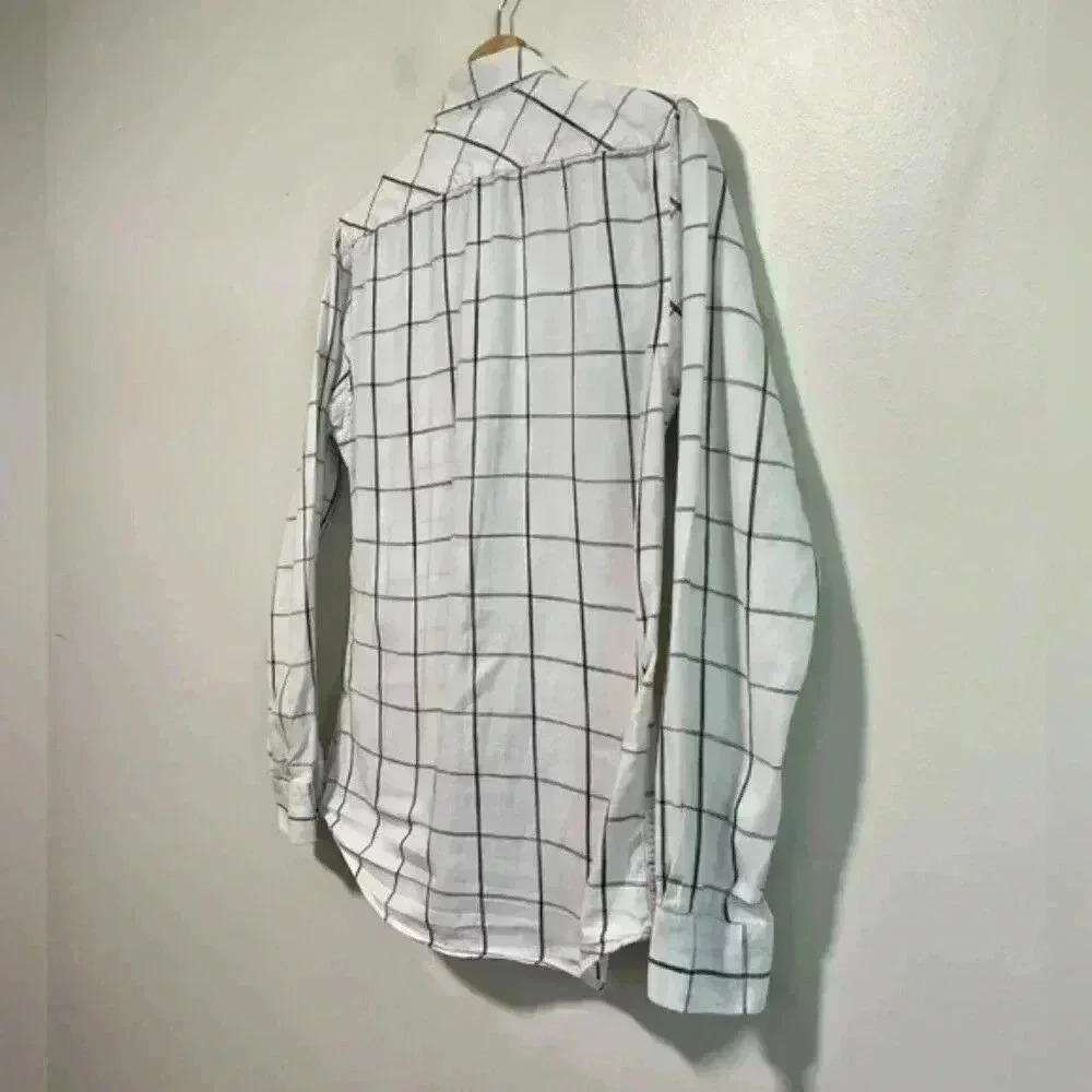 Zara Man Slim Fit White & Black Grid Plaid Button-Down Shirt Size M - Picture 5 of 8